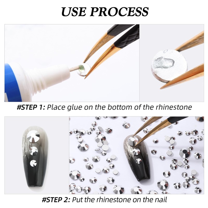 Meibite Silver Flatback Rhinestones, Glass Rhinestones for Nail Art and
