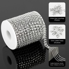 YOUBEIYEE 33ft/10m Cuban Chain for Jewelry Making Light Silver Plated Aluminum Jewelry Chains Bulk for Men and Women Necklace Bracelet DIY Jewelry Supplies
