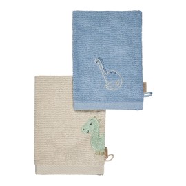 Sterntaler Dino Rexi Wash Cloths Pack of 2 Terry Cloth Baby Wash Mitt Made of Absorbent, Soft Cotton, Provides Fun Bathing and Showering - Baby and Children's Wash Cloth, Blue