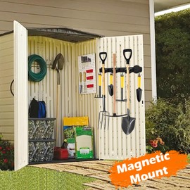 UNUSFIRE Magnetic Mop Broom Holder,Heavy Duty Wall Mount Storage Tool Racks,No Drilling Metal Home Tool Organizers Hanger for Garage,Closet,Garden,Kitchen,Laundry (4 Hooks 3 Grippers,Black)