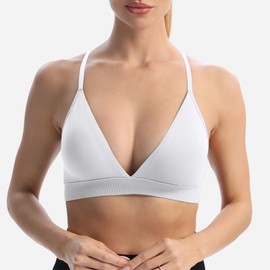 INIBUD Sports Bras for Women Racerback Seamless Bra Top Padded Wireless Triangle V Neck Adjustable Removable Bralette 4PC M