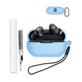 Case for Beats Solo Buds 2024 New Headphone, Soft Silicone Protective Portable Scratch Shock Resistant Shell with Cleaner Kit & Carabiner & Lanyard,Sky Blue