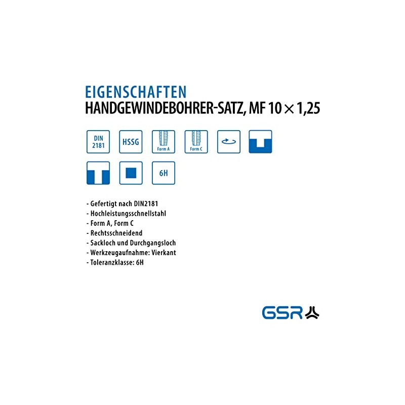 Professional Tap Set M10 x 1.25 HSSG 2 Pieces Taper