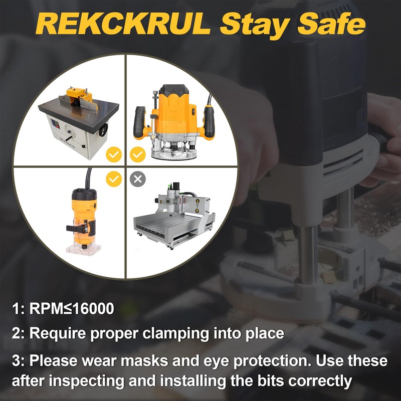 REKCKRUL 4-Piece Roundover Router Bit Set - 1/4" Shank, Carbide