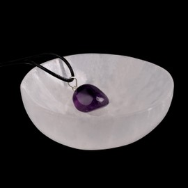 Wish Well Selenite Bowl with Amethyst Necklace – 4" Selenite Crystal Bowl – Mined and Crafted in Morocco – Ideal for Cleansing and Recharging Crystals and Healing Stones, Meditation, and Decor