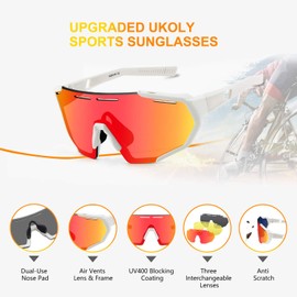 Ukoly Cycling Sports Sunglasses,Polarized Sunglasses with 3 Interchangeable Lenses,Baseball Running Fishing Golf