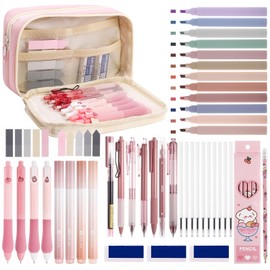 Vyuwast 49 Stück Schulsachen mit Mäppchen,Textmarker Gelstifte Bleistifte Ersatzminen Gelstiftmine Haftnotizen Back To School Stuff Schreibwaren Set für Studenten