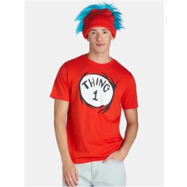 Dr Seuss Thing 1 Mens Costume Shirt Beanie Large Red Dr Seuss Graphic 2 Pc Knit Hat Tee