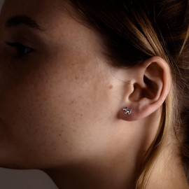 DEW Mini Scotty Dog Stud Earrings – Sterling Silver, Mini Scottie Terrier Motif, Cute and Fun Animal Themed Jewellery