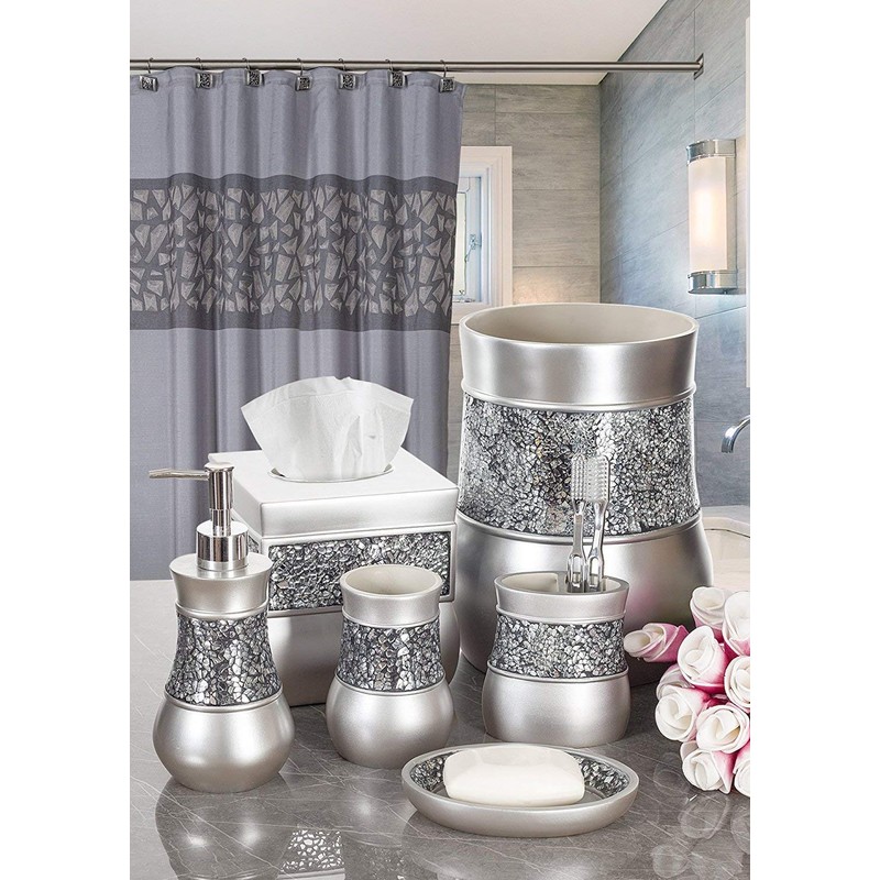 Creative Scents Crackled Glass Countertop Towel Stand, Decorative Silver Fingertip