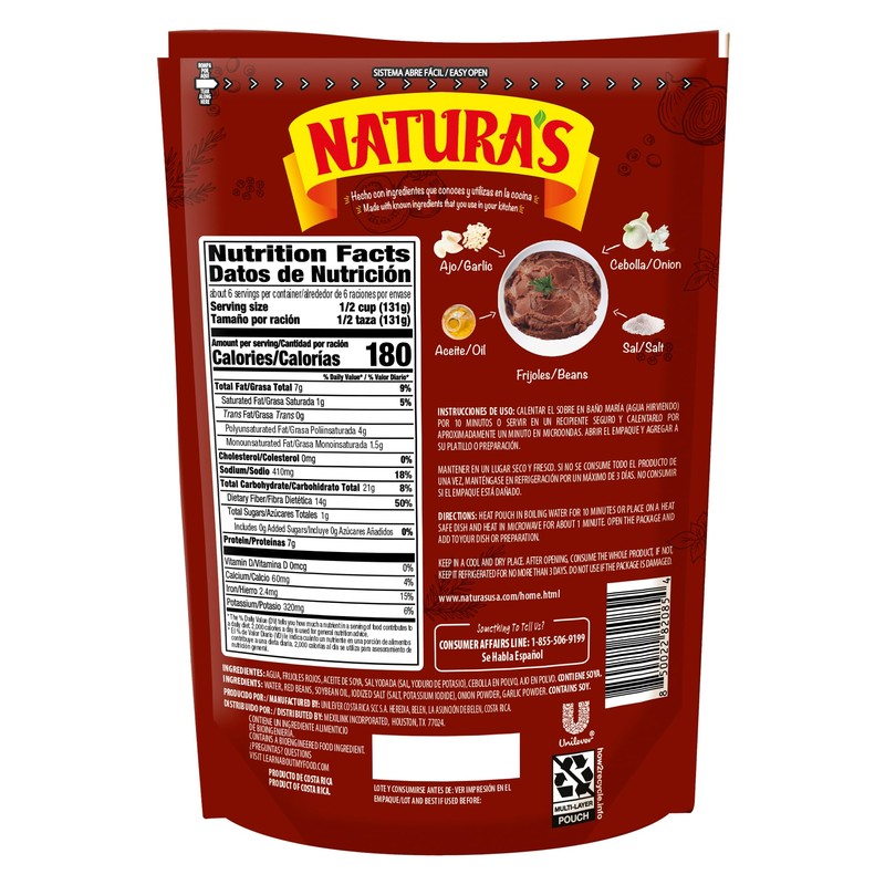 Natura's Refried Red Beans, Ready-to-Eat Vegetarian Refried Beans, Frijoles Rojos