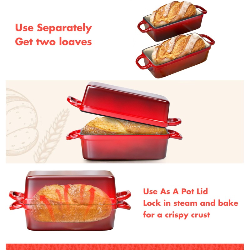 2 IN 1 Cast Iron Bread Loaf Pan with Lid,