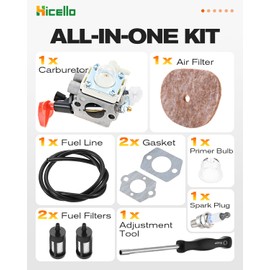Hicello FS56RC Carburetor Kit for Sthil FS70R FS56 FS56C FS56R FS40 FS50 FS70RC FS70C FC56 KM56RC HT56C HL56K Weed Eater | Replacement for #C1M-S267A | Plastic Throttle Cable Carburettor