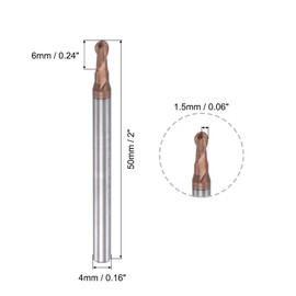 sourcing map Ball Nose End Mill 1.5mm Tip Radius Solid Carbide AlTiSin Coated CNC Router Bits 2 Flute Spiral Milling Cutter HRC55 with 4mm Shank 50mm (2-inch) Length