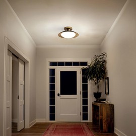 PAKOKULA Dimmable Mid Century Modern Flush Mount Ceiling Light, 2700K-6000K 11.8in Black and Gold LED Small Ceiling Light Fxiture with Acrylic Shade for Hallway Entryway Bedroom Kitchen Laundry Room