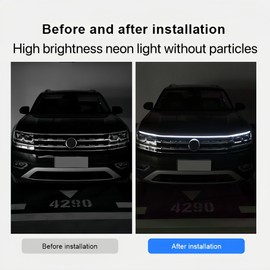 Car led Hood Lights,Multicolor 120modes (70 Inch) 12V, Engine Hood Cover Daytime Running Light Strip,Multi Color neon Light kit for car Hood