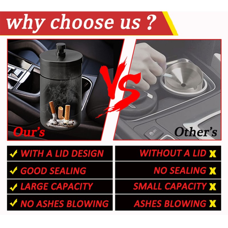 Car Ashtray with Lid Smell Proof Stainless Steel Auto Ashtrays
