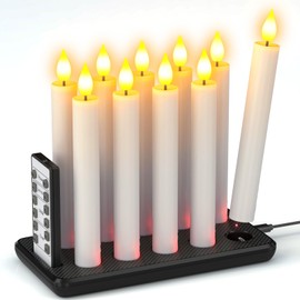 SoulBay 10pcs Flameless Candles with Charging Base and Remote, 6.7 inch Long Realistic Flickering Bright LED Taper Candle Sticks with Timer for Home Wedding Christmas Decorations