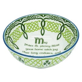 Royal Tara Irish Ceramic Blessing Bowl Shamrock Celtic Knotwork Kitchenware Gift Serving Soups Stews Salads Bone China Mixing Bowl for Kitchen (Ceramic, Blue-May The Road Rise Blessing 5.5")