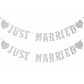 2 PCS Just Married Decorations,Just Married Banner,Wedding Bunting Banner Hanging Garland,just Marrieds Sign Wedding Bunting Decoration for Table Reception,Garden Engagement,Car Decorations.
