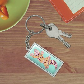 GRAPHICS & MORE Rectangle Leopard Gecko Keychain in Chrome Plated Metal