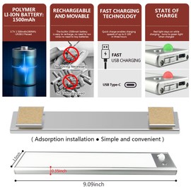 YZXTECNIP 70 LED Under Cabinet Lights,3 Color Temperatures Dimmable Motion Sensor Light Indoor,Rechargeable Under Cabinet Lighting,Magnetic Wireless Closet Lights for Kitchen Bedroom Cupboard,2Pack
