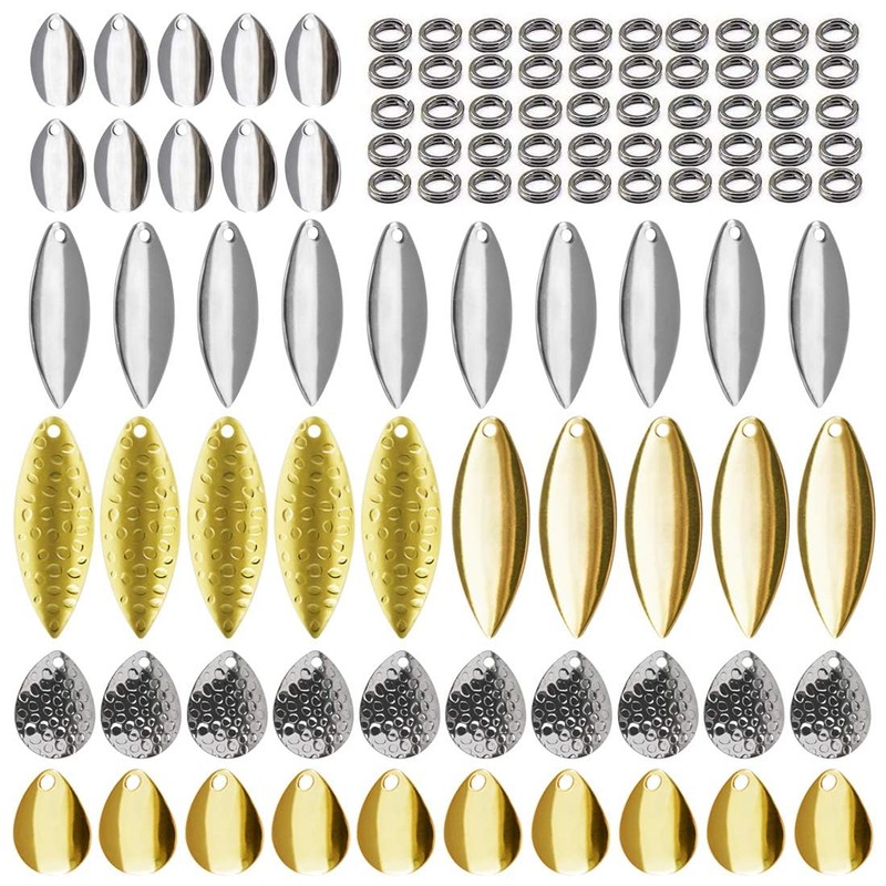 Fishing Spinner Blades Split Rings Kit, 100 Pieces Colorado Willow