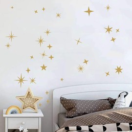 Sparkle Decals Star Decals, Nursery Wall Decal, Kids Room Decor, Star Wall Decor, Sparkle Wall Art, Baby Room Star Wall Sticker Peel&Stick Removable Decals (Vintage Gold)