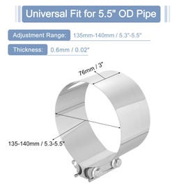 sourcing map 5.5 Inch Exhaust Clamp, 304 Stainless Steel Butt Joint Band Clamp Sleeve Coupler Pipe Repair Clamp Universal Widening Clamp for Exhaust Pipes Mufflers, Silver