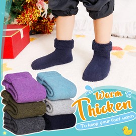 Eyean Baby Wool Grip Sock Soft Winter Warm Thick Non Slip Toddler Boy Girls Crew Socks For Children 6 Pairs (Solid Color-C, 1-3 Years)