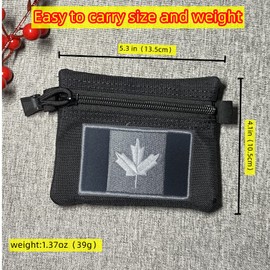 Edc wallet Pouch,small Edc Bag for men,Coin Pouch wallet Purse, Key Case, Tactical Pouch, Card Holder Earphone Case, Waterproof bag with Canada flag embroidery patch and a Spring Snap Hook (black)