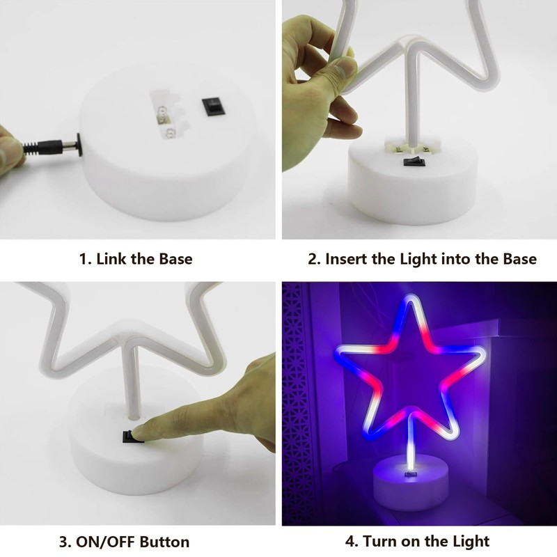 4th of July Decorations Patriotic LED Neon Star Lights with