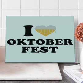 Lunarable Oktoberfest Cutting Board, I Love Oktoberfest Lettering Words Beer Foam Heart Enjoyment Illustration, Decorative Tempered Glass Cutting and Serving Board, Large Size, Yellow White