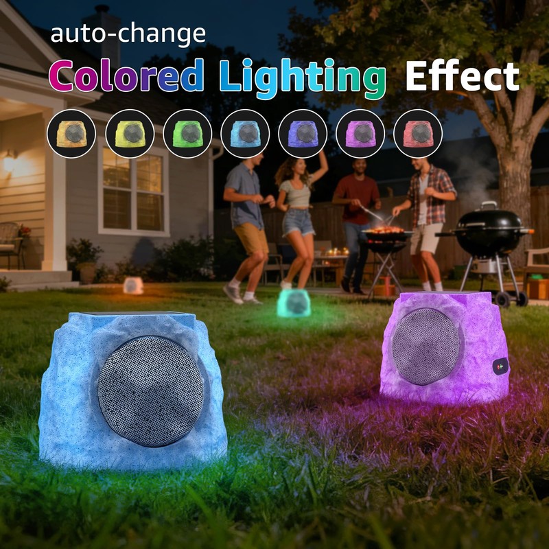 MIKK Outdoor Rock Speakers Waterproof Patio with Lights Color,Multi-Sync Up