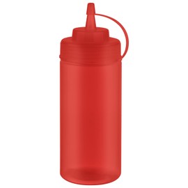 APS Squeeze Bottles, Set of 6, Diameter 7 cm, Height: 20 cm, 490 ml, Polyethylene, Red with Screw Cap Filling Opening: Diameter 5.5 cm
