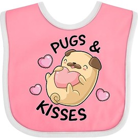 inktastic Valentines Day Pugs & Kisses with Hearts Baby Bib Pink and White 39b74