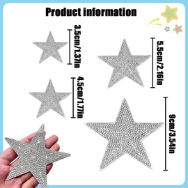 WELANE Rhinestone Patches, 8 PCS Iron On Star Appliques for Clothing, Jeans Repair Decoration (Silver, 4 Sizes)