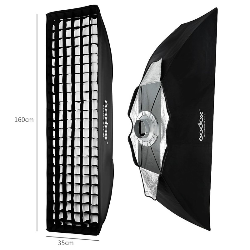 Godox Softbox Bowens Mount 2PCS 30x120cm /12"x47", Strip Honeycomb Grid