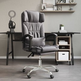 SKM Massage Reclining Office Chair Gray Faux Leather (15.6 KG/34.32 LBS)
