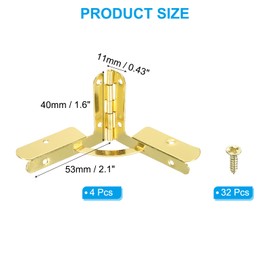 PATIKIL 90 Degree Folding Support Hinge 1.6" x 2.1", 4 Pack Furniture Box Hinges with Screws for Jewelry Wine Cabinet Wooden Box Drawer, Gold