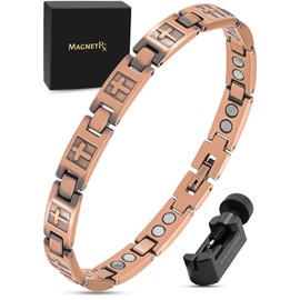 MagnetRX Copper Cross Bracelets for Women – Effective Magnetic Womens Bracelet with Cross – Adjustable Bracelet with Included Sizing Tool (Cross Style)