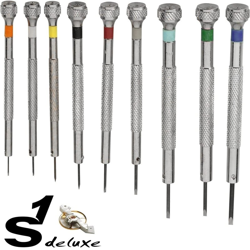 9 Watchmaker's Screwdrivers in Real Wooden Box S1 Deluxe Star