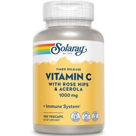 SOLARAY Vitamin C 1000mg - Time Release Vitamin C Capsules w/Rose HIPS and Acerola for Bioflavonoid Support - Two-Stage, All-Day Immune Support - Vegan, 60 Day Guarantee