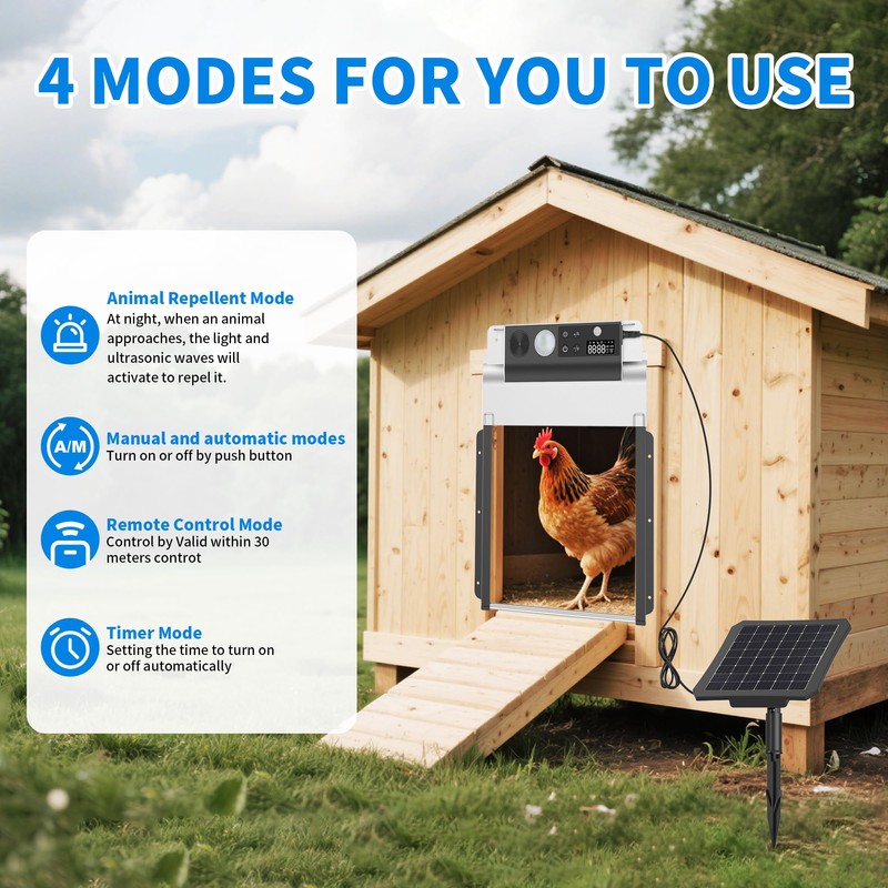 Automatic Chicken Coop Door, Solar Powered Roll-Up Chicken Door with