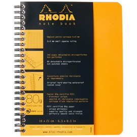 Rhodia 193428C - Spiral Notebook (Full Binding) Notebook Orange - A5+ - Small Squares - 160 Detachable Pages - White Clairefontaine Paper 80 g/m - Soft and Resistant Cover - Classic