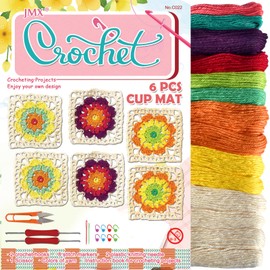 QCZKB Coasters Crochet Kits 14 skeins Cotton Crochet Yarn Includes 2 Crochet Hooks, 2 Weaving Needles, Instruction Book, 8knitting Stitch Markers|Prefect Coasters Crochet Beginner Kit (C022)