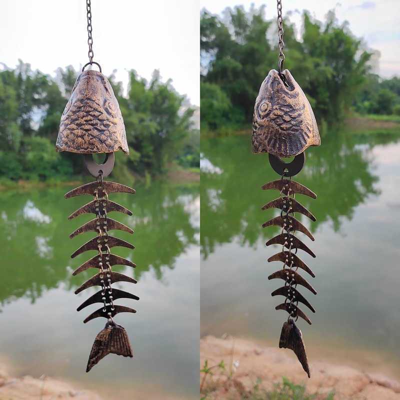 Fish Wind Chimes Outdoor Clearance, cast Iron Windchime with S