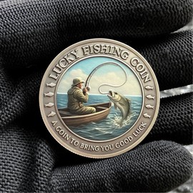 Lucky Fishing Coin Good Luck Token - Bass Fishing Challenge Coin Commemorative Medallion - Unique Fishing Gifts for Men, Anglers, Dad, Husband