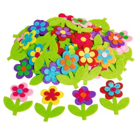 VBS XXL Felt Scattered Pieces Flower 50 Pieces 5 x 6.5 cm Colourful Felt with Handle Spring Sticker Craft Decoration