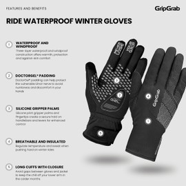 GripGrab Ride Waterproof Winter Cycling Gloves Fleece Lined Winter Bike Gloves Cold Weather Cycling Gloves Winter Biking Gloves